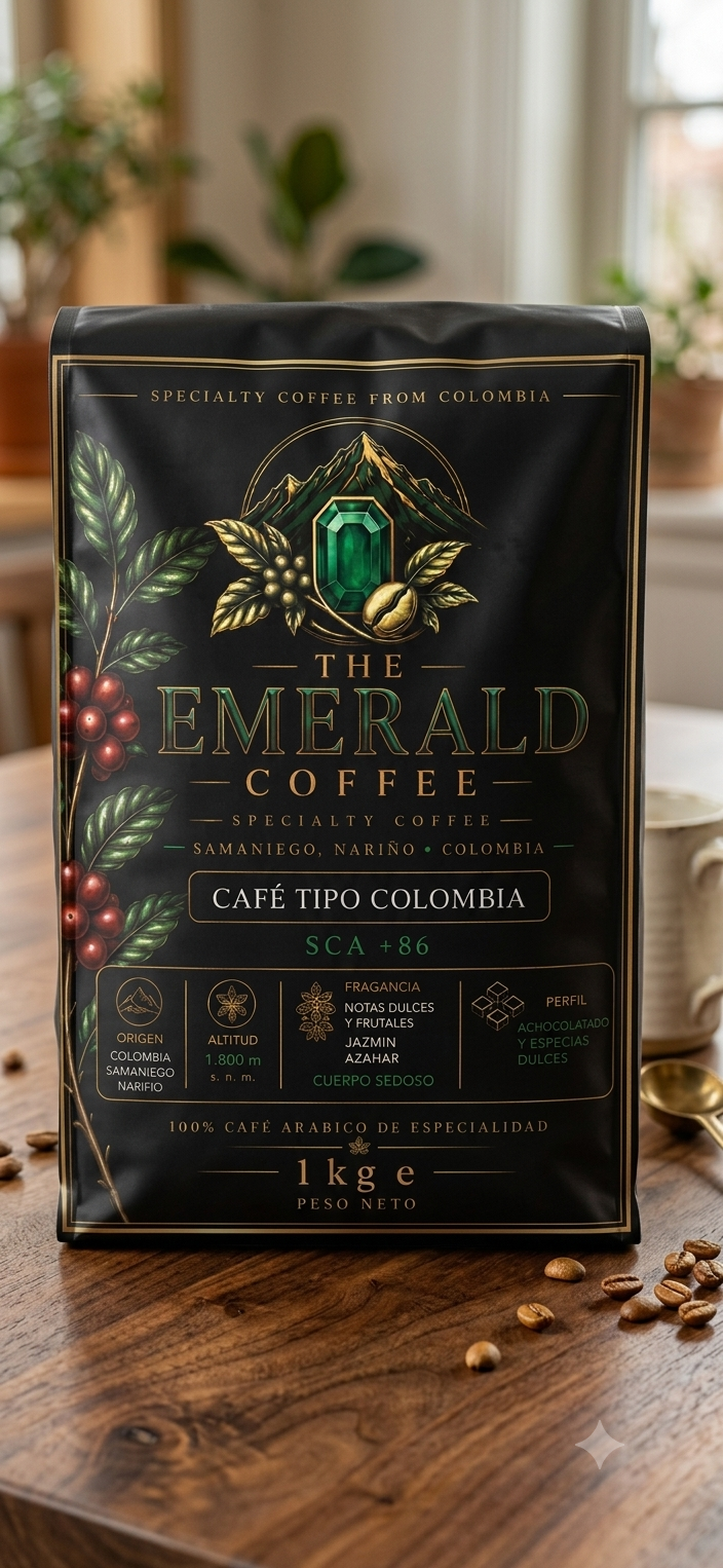 Empaque de café sobre una mesa
